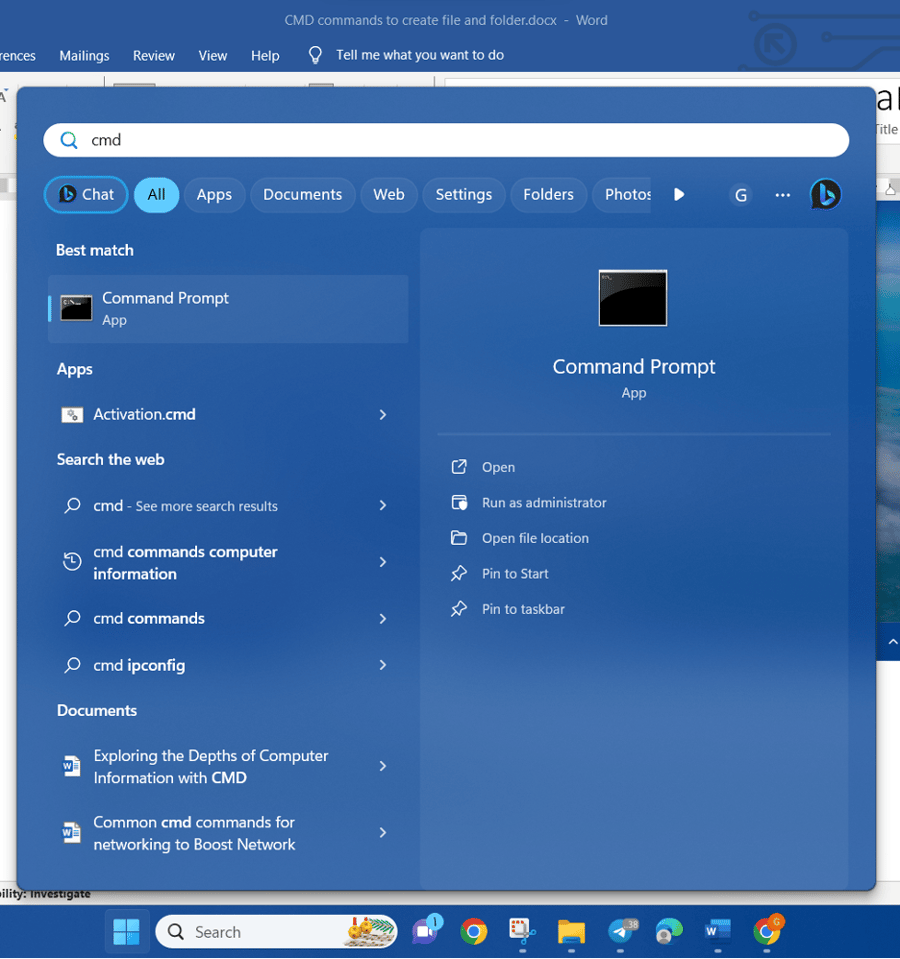Creating Files Using Windows DOS Commands